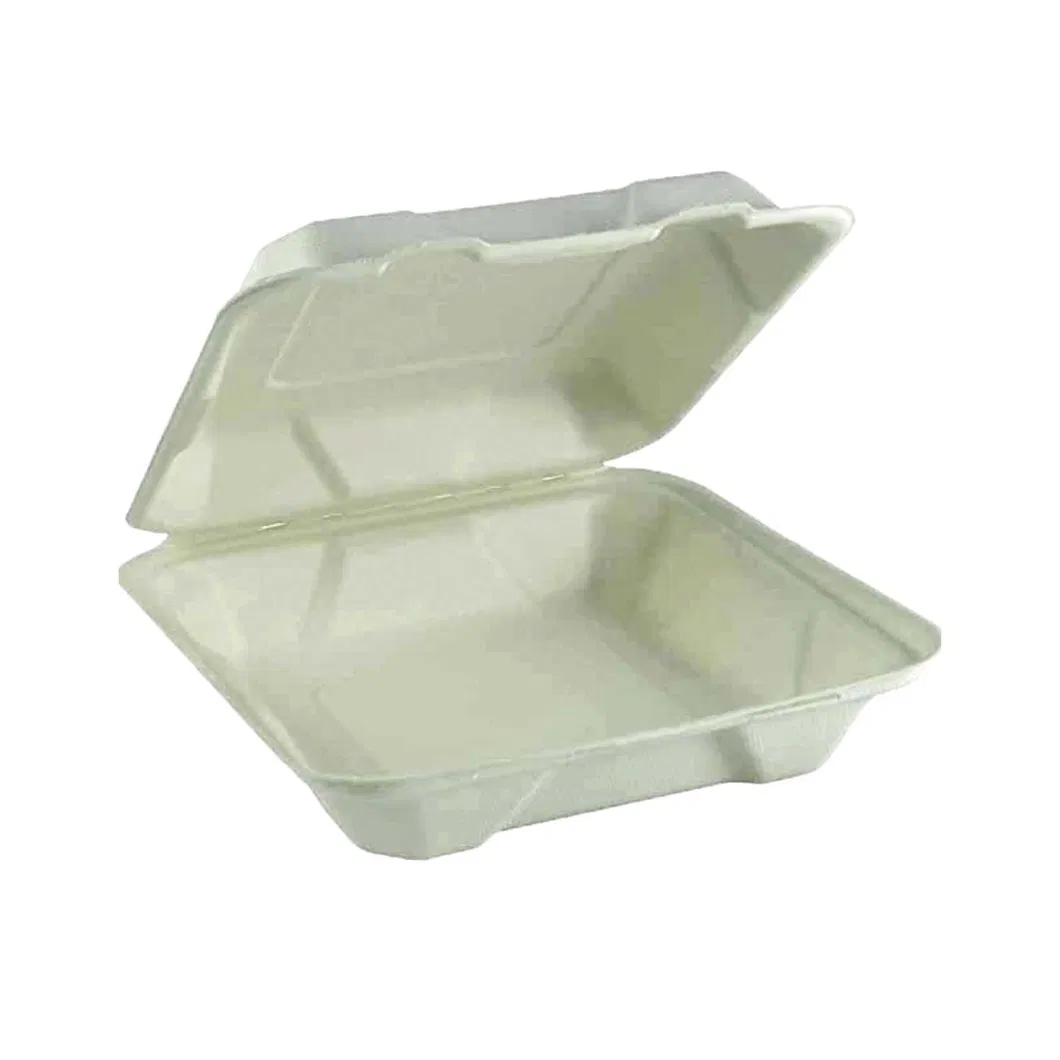 Wholesale Environmentally Biodegradable Disposable Sugarcane Fiber Hinged Lid White Clamshell Packaging Box for Food